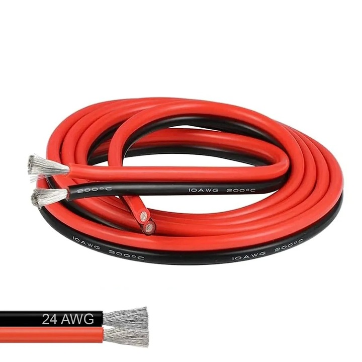 24 AWG 2 Párhuzamos Vezetékű Rugalmas Szilikon Kábel fekete-piros - 1 Méter