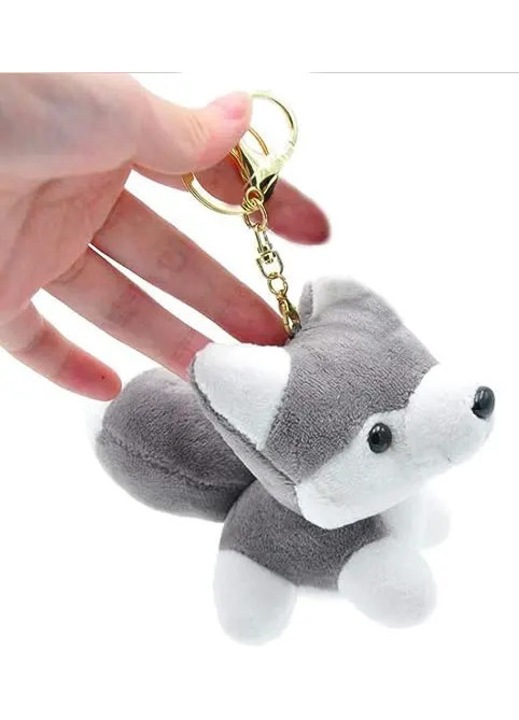 Ключодържател куче хъски, мек плюш, играчка, декор, 10см
