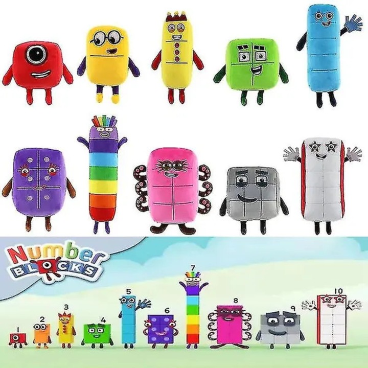 Numberblocks plüss játék szett, 10 db, plüss, többszínű, 15x30cm