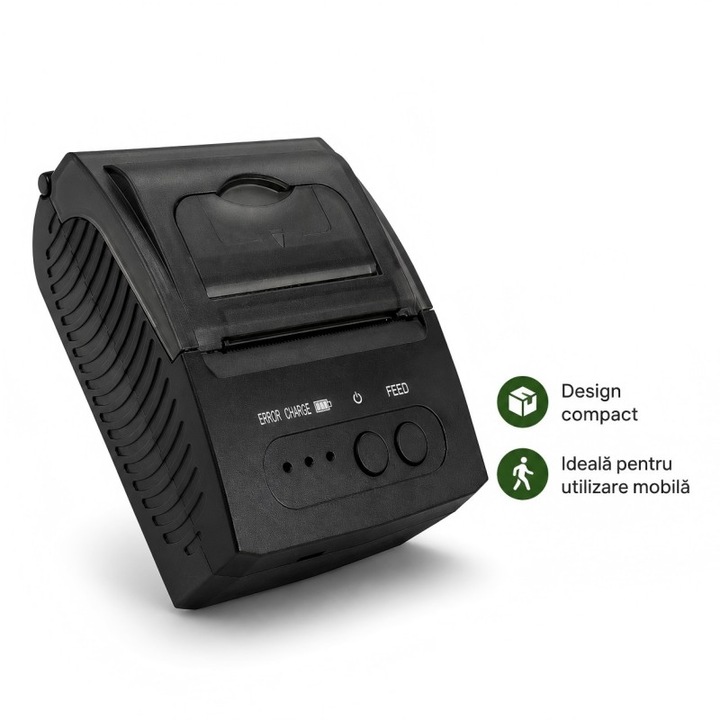 Hordozható hőnyomtató POS-5811 nyugtákhoz, 58mm, 90 mm/s, 203 DPI, Bluetooth USB, 2000mAh akkumulátor, Android iOS Windows kompatibilis, kiskereskedelem étterem taxi