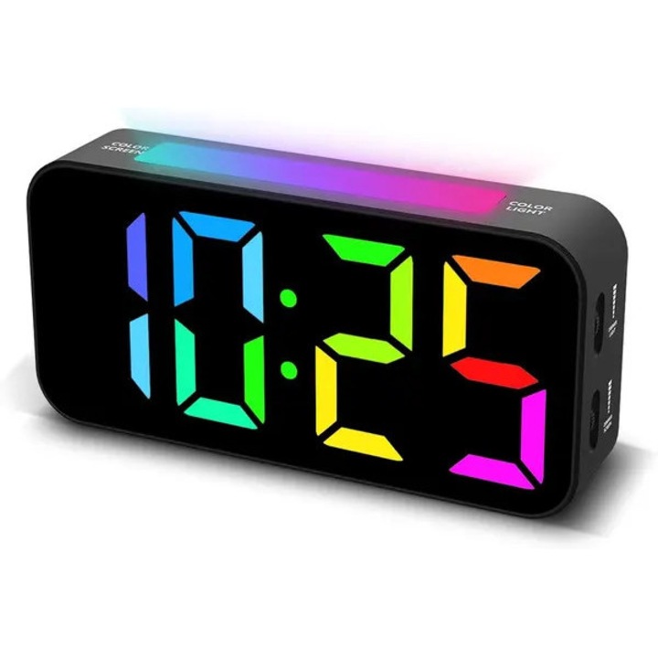 Digitális ébresztőóra RGB fénnyel, nagy 7 hüvelykes kijelzővel, állítható, többszínű, 12x24h