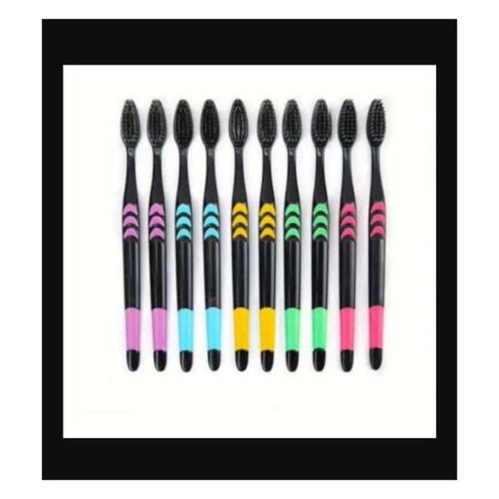 Set de 10 periute pentru dinti din bambus natural cu perie moale, carbune pentru albirea dintilor din bambus moale, pentru ingrijirea bucala
