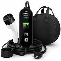 Incarcator Portabil Masina Electrica EV PHEV Auto Type 2, 3.5kW 16A 230V Monofazic, Cablu 5m Cu Stecher European, Display Color Reglaj Curent 8A 10A 13A 16A, Timer Programare IP66, Protectii Multiple Plug Play, Geanta Depozitare, Negru Alb, COMPANIERO