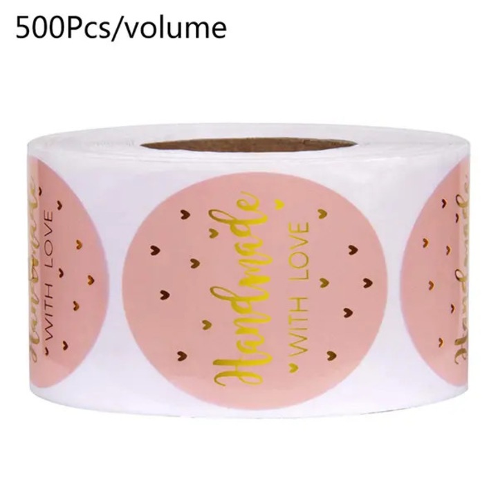 Etichete autoadezive, rotunde, roz cu folie aurie, 2.5cm, 500 buc/rula