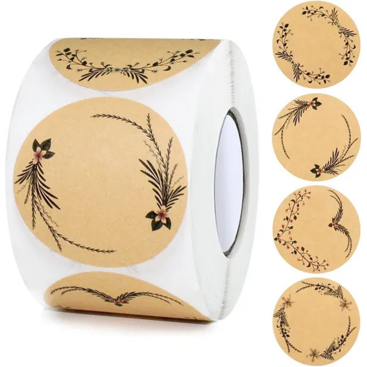 Etichete autoadezive rotunde kraft 5cm maro set 500 buc