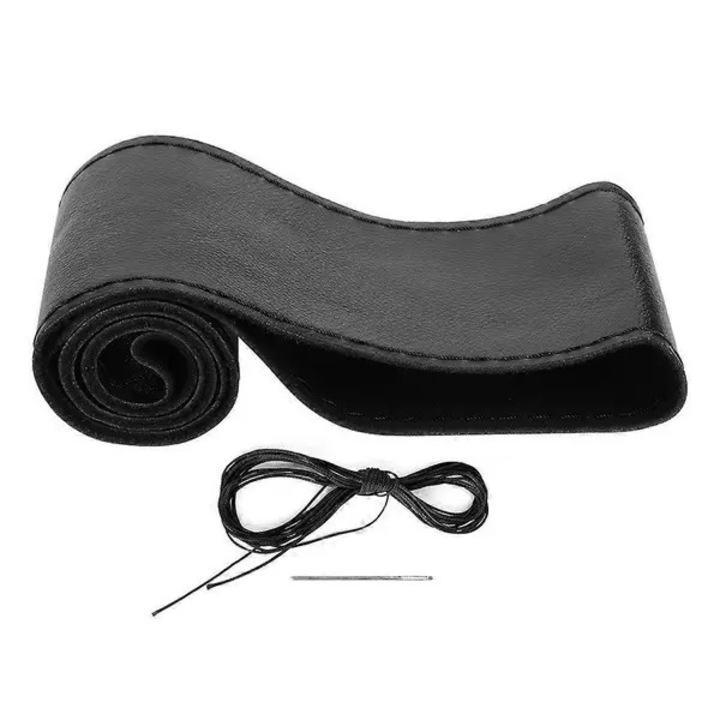 Husa volan piele, negru rosu, 38cm, set cusut manual DIY