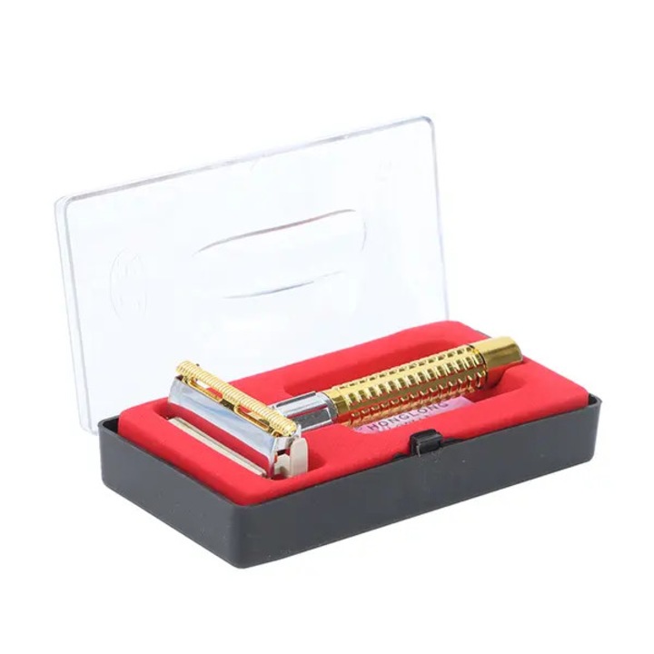 Aparat de ras clasic, maner plastic, lama otel inoxidabil, auriu, 9cm
