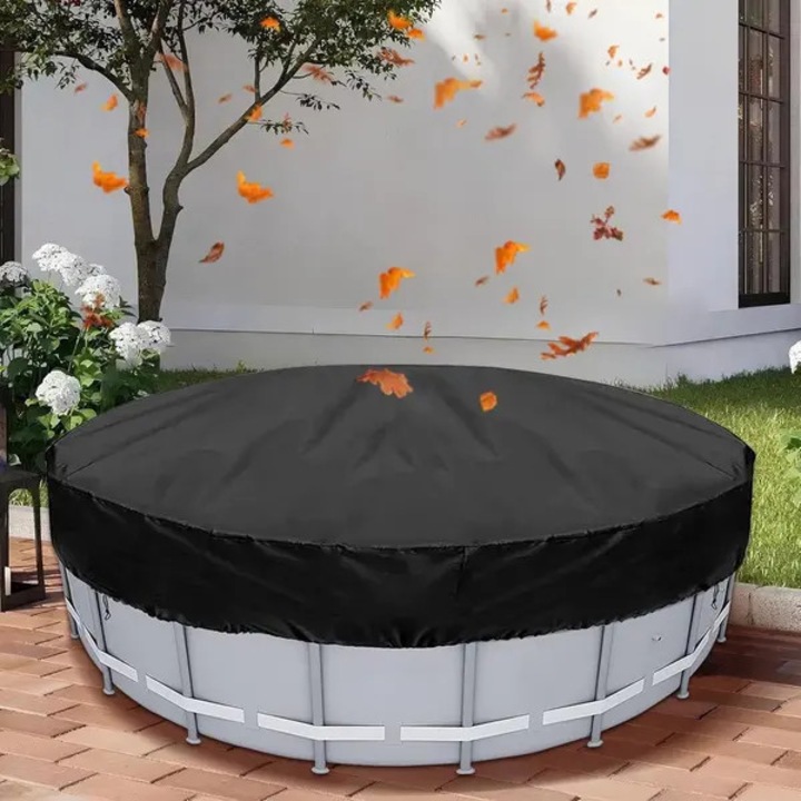 Acoperis piscina rotund, 190x190x30cm, Oxford negru, rezistent la apa si vant