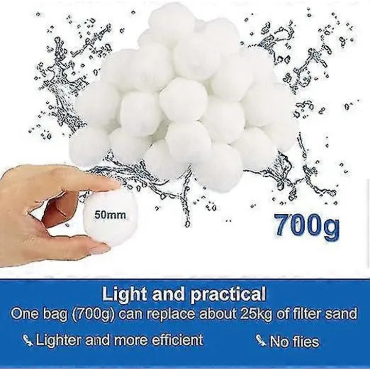 Szűrőgolyók medencékhez, 700 g, 25 kg homokot helyettesít, fehér, 50x60 mm