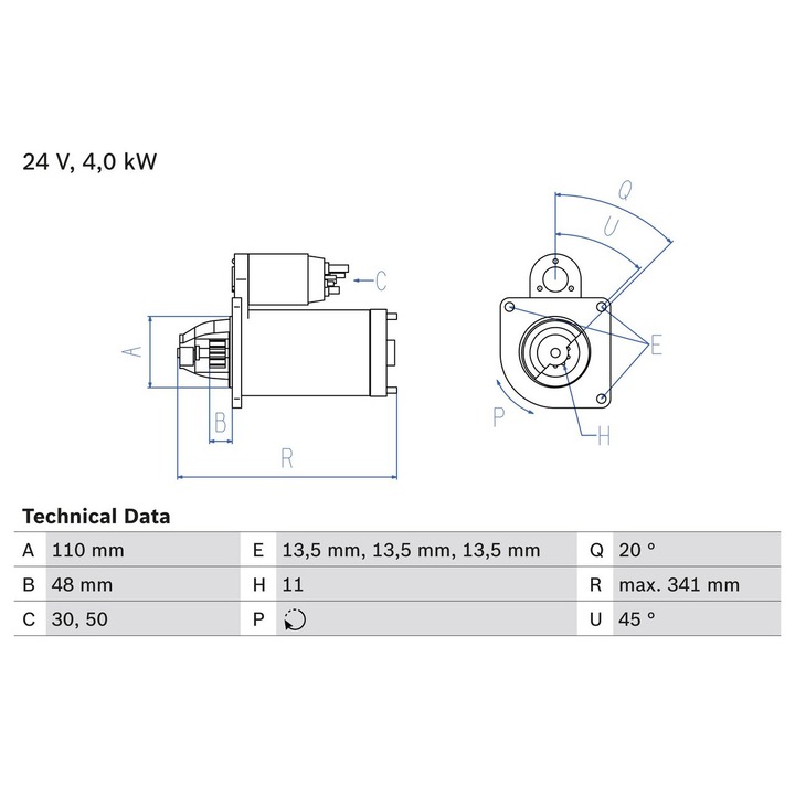 Електромотор (24v 4kw Професионално рециклиран) Daf 75 75 Cf Cf 75 F 1800 F 2100 F 2500 Dh825-rs222m 07.78-05.13