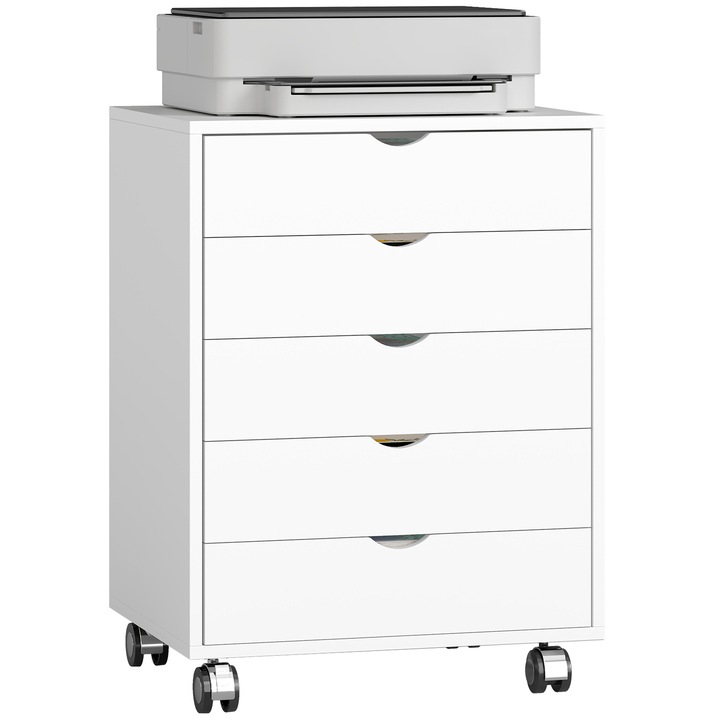 Dulap birou cu 5 sertare, mobil, alb, 50x40x67.5 cm