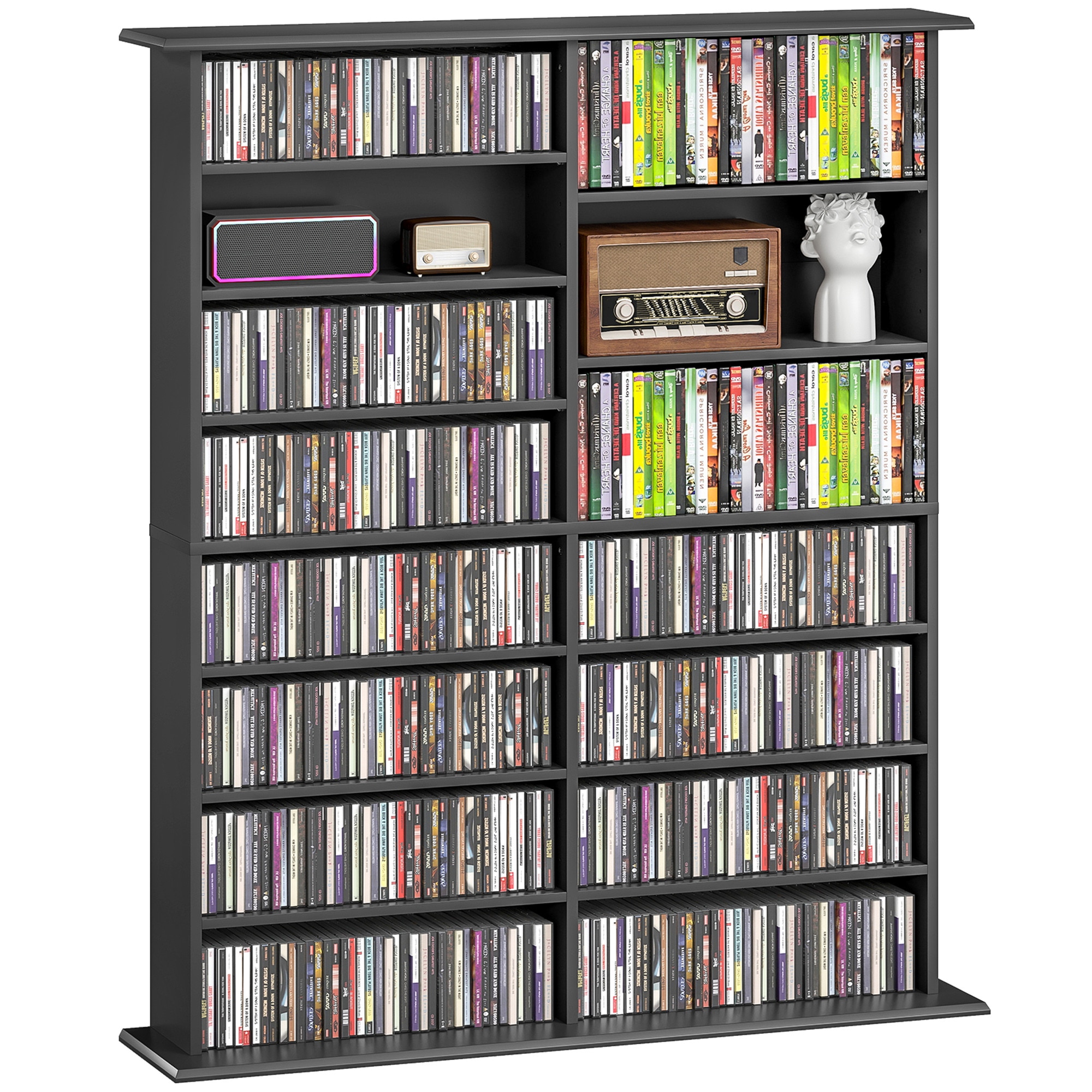 Raft depozitare CD DVD ajustabil 12 polite negru 106.5x24x126.3cm Raft depozitare CD DVD ajustabil 12 polite negru 106.5x24x126.3cm