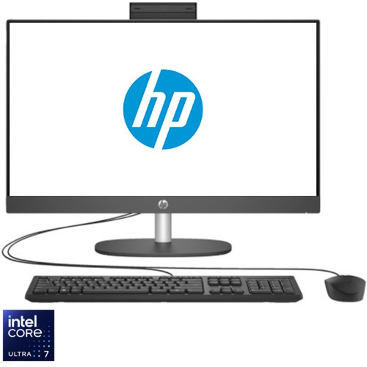 Настолен компютър All-in-One HP ProOne 240 G10, Intel® Core™ Ultra 7 155U до 4.8GHz, 23.8", Full HD, IPS, 16GB DDR5, 512GB SSD, Intel® Graphics, Free DOS, Iron Gray
