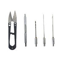 Set de fabricat carlige de pescuit, Set 5 unelte pescuit inox, accesorii monturi, marime 7x7.5cm, culoare aleatorie