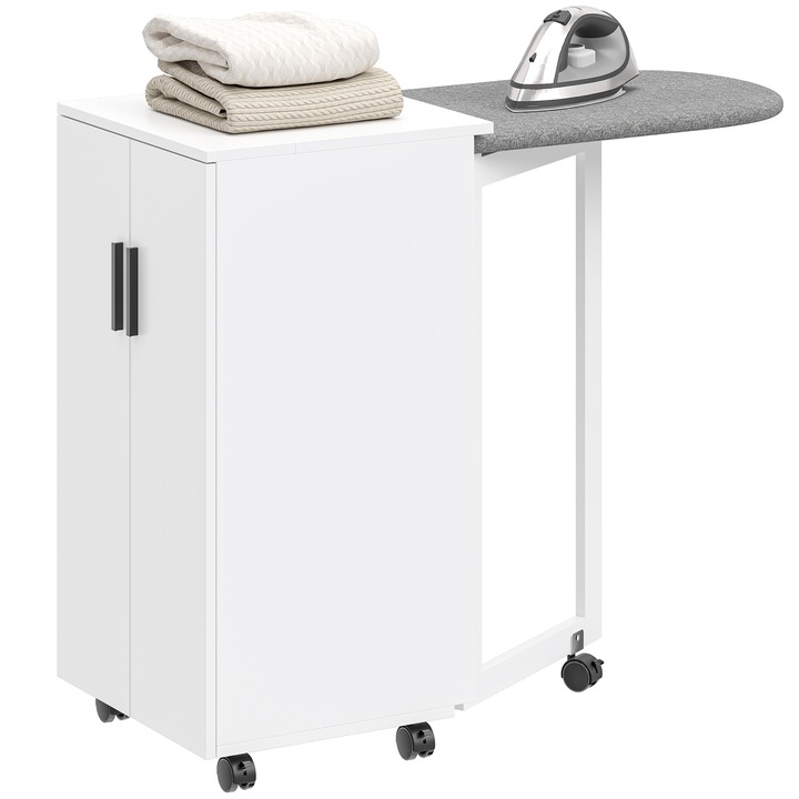 Masa de calcat pliabila 2in1 cu roti, alb, 43x99.5x86x39cm