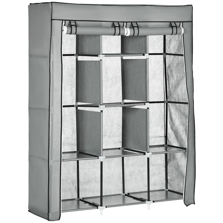 Helytakarékos szekrény megemelt alappal, HOMCOM, acél, nem szőtt anyag, 125x43x162,5 cm, világosszürke