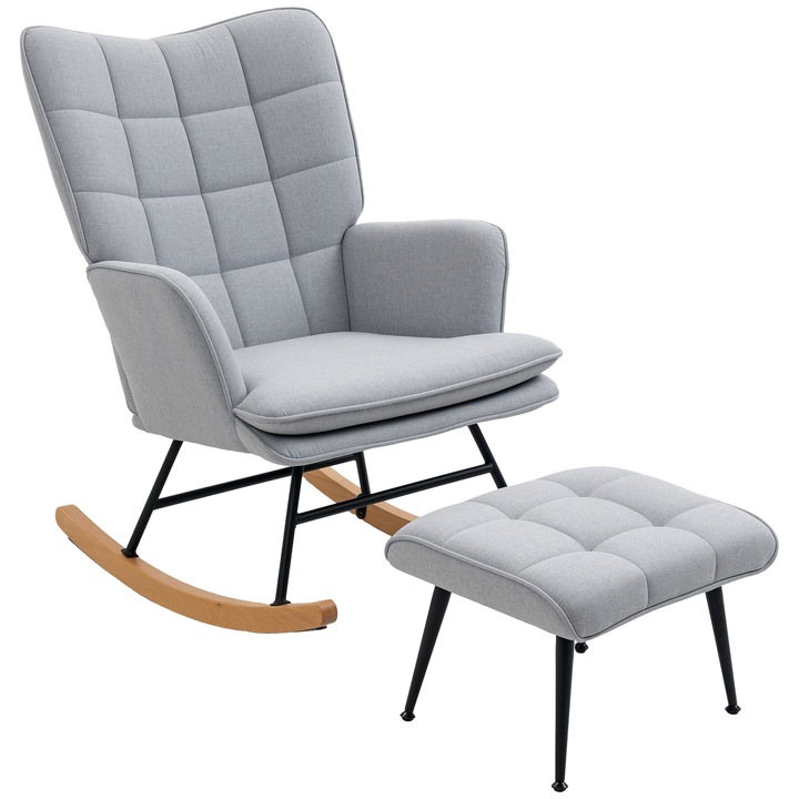 Hintaszék lábtartóval, skandináv design, bükkfa, szürke, 64x89x90cm