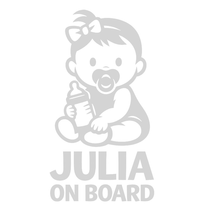 Sticker decorativ auto "JULIA ON BOARD", 10cm, Alb