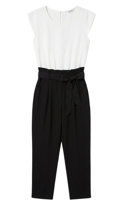 Salopeta dama Naf Naf Emartina, eleganta, bicolora, negru-alb, material viscoza
