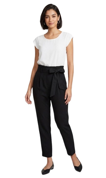 Salopeta dama Naf Naf Emartina, eleganta, bicolora, negru-alb, material viscoza