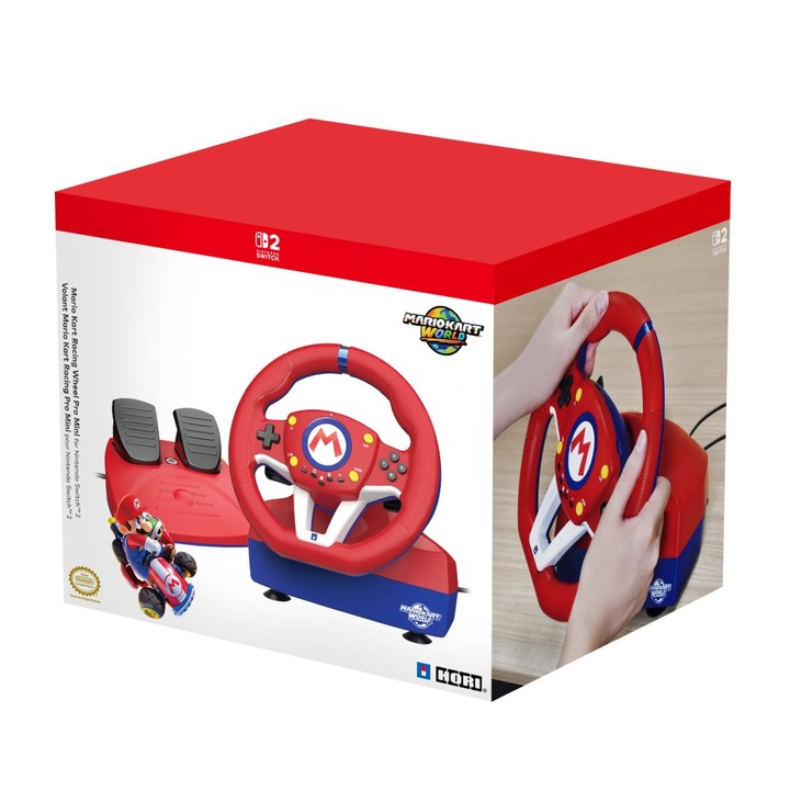Комплект волан, HORI Wheel Pro Mini, 8.6-инча, Nintendo Switch 2, USB, Mario Kart Racing, Кабелен