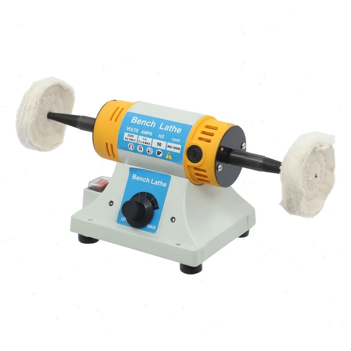 Polírozógép, Kétfejes rotációs polírozó, Teljesítmény 320W, Fordulatszám 800–10000 rpm, Változtatható sebesség, 220V 50Hz, Fémhez, vashoz és műanyaghoz, Szürke