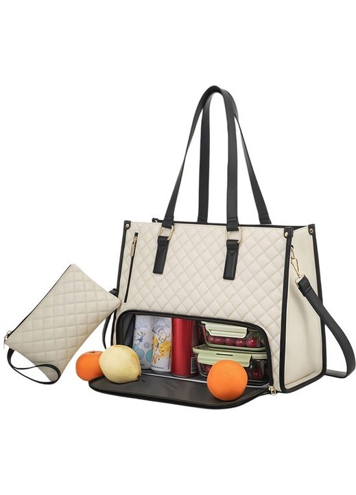 Geanta dama 2in1, negru, compartiment laptop 15.6", 37x15x14cm, portofel 22x13cm