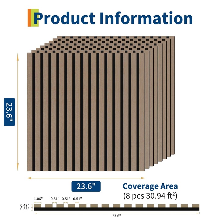 Panouri acustice 3D din lemn, Panouri de perete MDF, Set 8 bucati, 9×12 mm grosime, Fonoabsorbante, Reducere zgomot, Montaj usor, Pentru acasa/birou/studio