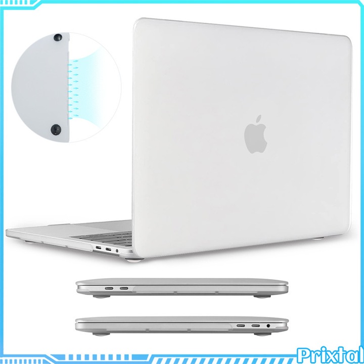 Carcasa pentru MacBook Pro 16" cu Touch Bar(model A2141), solida si durabila, rezistenta la caderi, zgarieturi si uzura, impermeabila, subtire si usoara, cu orificii de ventilare, usor de montat, alb transparent