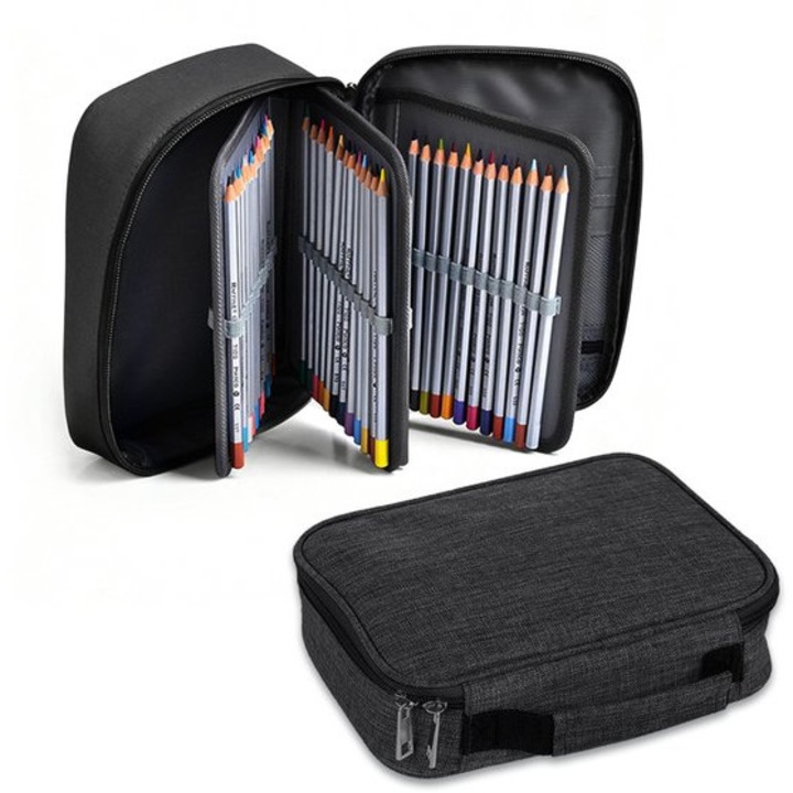 Penar negru, capacitate 72, compartimente multiple, 21x16x6.5cm, rezistent la apa