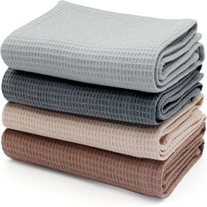 Set 4 prosoape de bucatarie bumbac, 45x65cm, absorbante, durabile, alb si bej