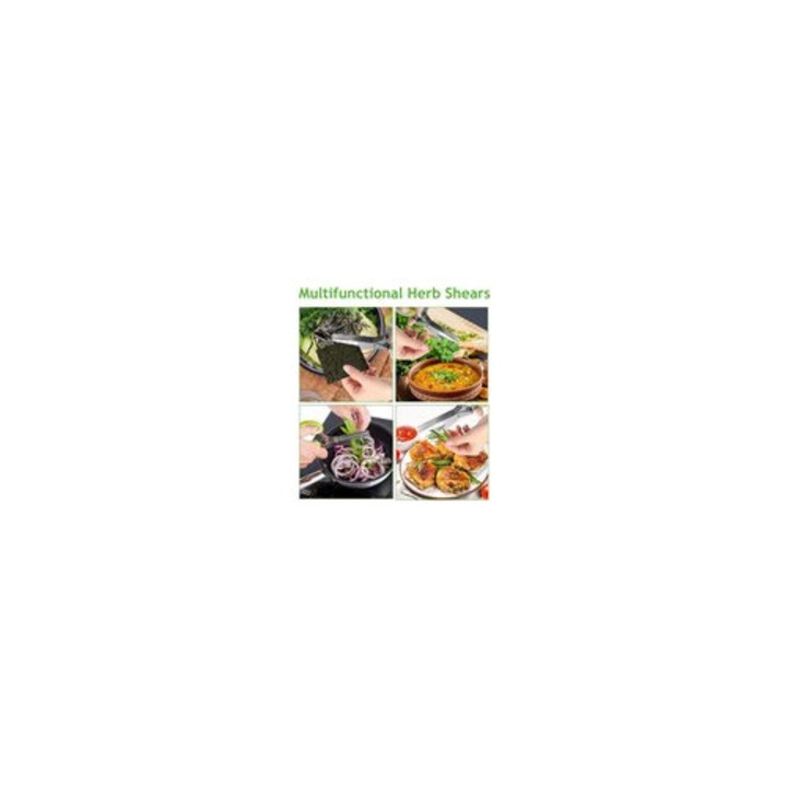 Foarfeca bucatarie 5 lame inox, verde, 19.5x7.5cm, cu perie curatare