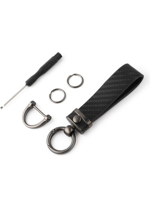 Kulcstartó mikroszálas bőr és cinkötvözet, karbon design, fekete, 11.3cm