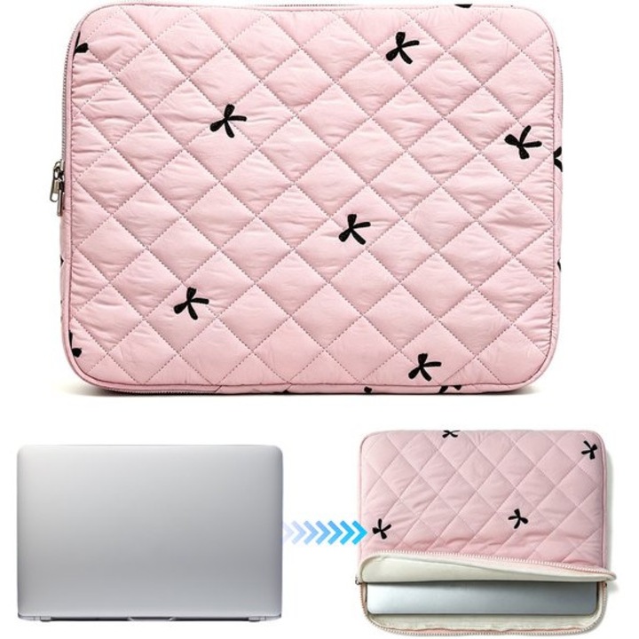 Laptop tok 15.6 inch, hímzett, 39x28x2 cm, halvány rózsaszín