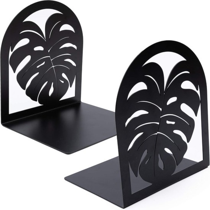 Set 2 suporturi carti metalice, negre, 18x15.2x12.7cm, antiderapante, rezistente la rugina