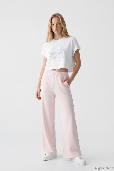 LC WAIKIKI, Pantaloni de trening cu croiala ampla si talie elastica, Roz pal
