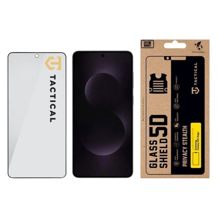 Tactical glass shield privacy stealth 5d képernyővédő üveg, 5d, 0.33mm, 9h, betekintés védelem, fekete, kompatibilis: Samsung S25 Edge