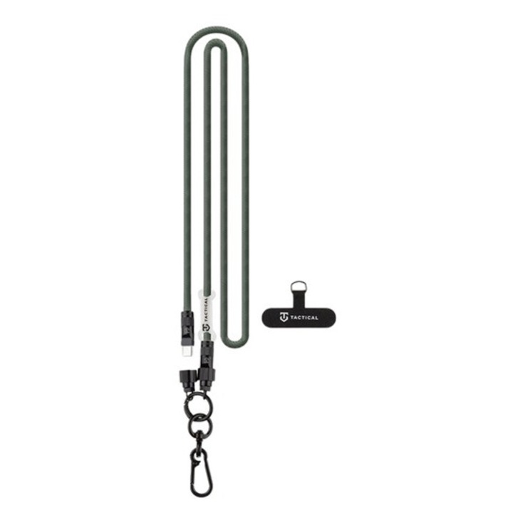 Tactical wire snake adatkábel, type-c - type-c, 60w, gyorstöltő, cipőfűző, nyakpánt, 120cm, sötétzöld