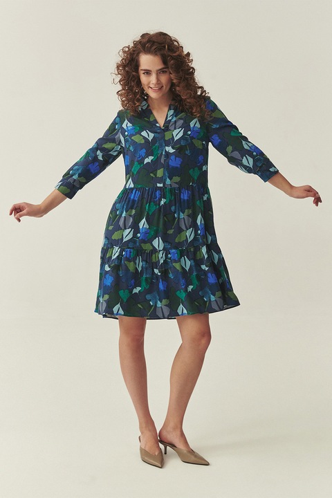 Tatuum, Rochie mini cu imprimeu floral, Albastru inchis/Verde padure/Verde smarald/Bleumarin