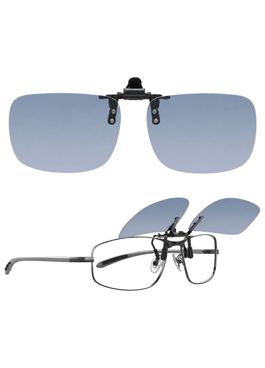 ClipView Polarized – Polarizált Clip-On Lencsék, Levehető, Alkalmas látásjavító szemüvegekhez/napszemüvegekhez, Ideális vezetéshez, Napvédelem/UV, Polarizált, Könnyű rögzítés, Javított láthatóság, Szilikon tartó, Szürke