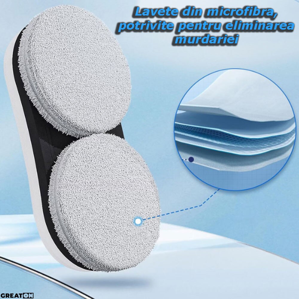 Robot Inteligent GREATON Pentru Curatarea Geamurilor, Reincarcabil, Franghie Siguranta, Functie Planificare Traseu Si Detectie Margini, Pulveriare Apa, Control Prin Telecomanda, Alb