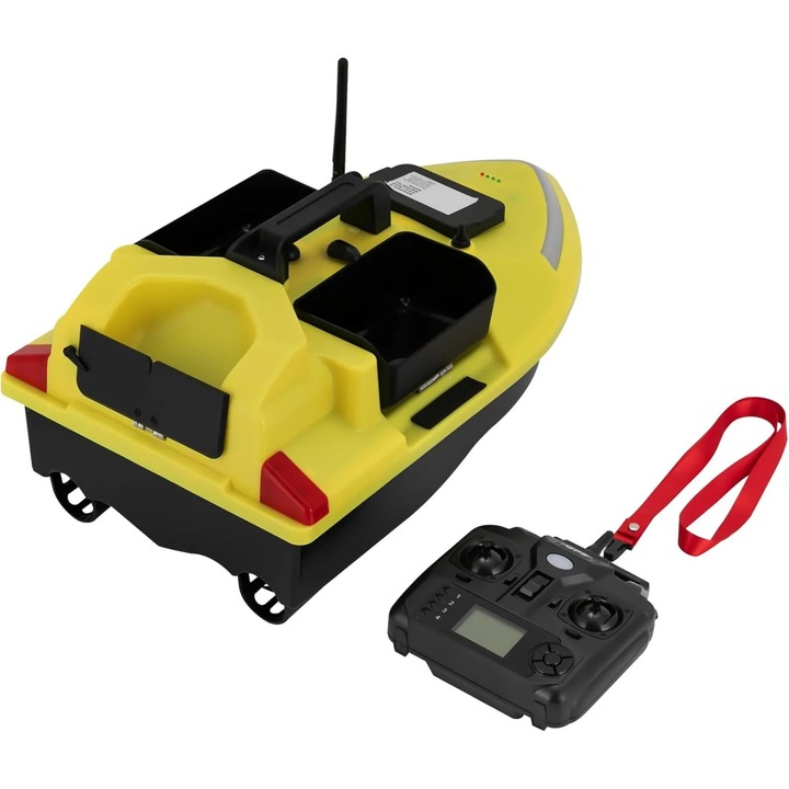 Лодка за захранване с GPS, RC лодка за захранване, Обхват 500 м, Двоен мотор, Батерия 12000 mAh 7,4 V Li-ion, Автономност 4 ч, ABS корпус, Жълт