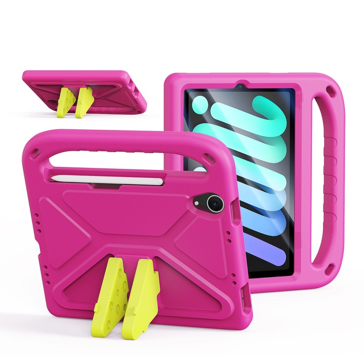 Husa Dux Ducis Puff Series Kids EVA pentru iPad Mini 6/7 cu stand si maner, roz