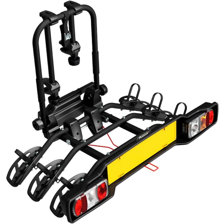 Suport pentru 3 biciclete, Peruzzo Parma 706/3, Negru, cu prindere pe carligul de remorcare, Negru