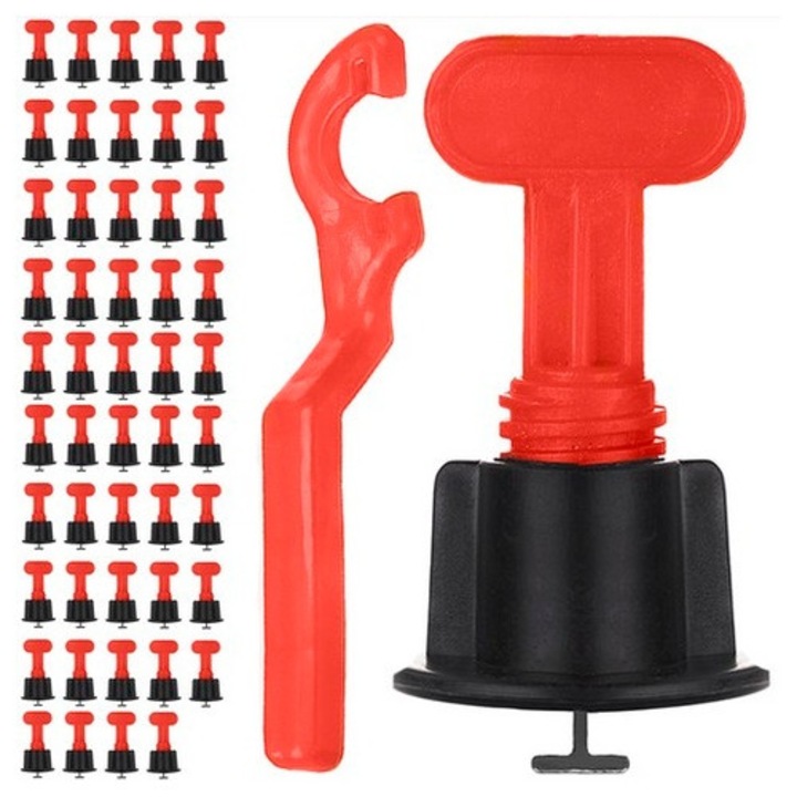 Sistem reutilizabil pentru nivelarea placilor ceramice, 50 cleme si cheie montaj, pentru grosimi 3-16 mm, universal