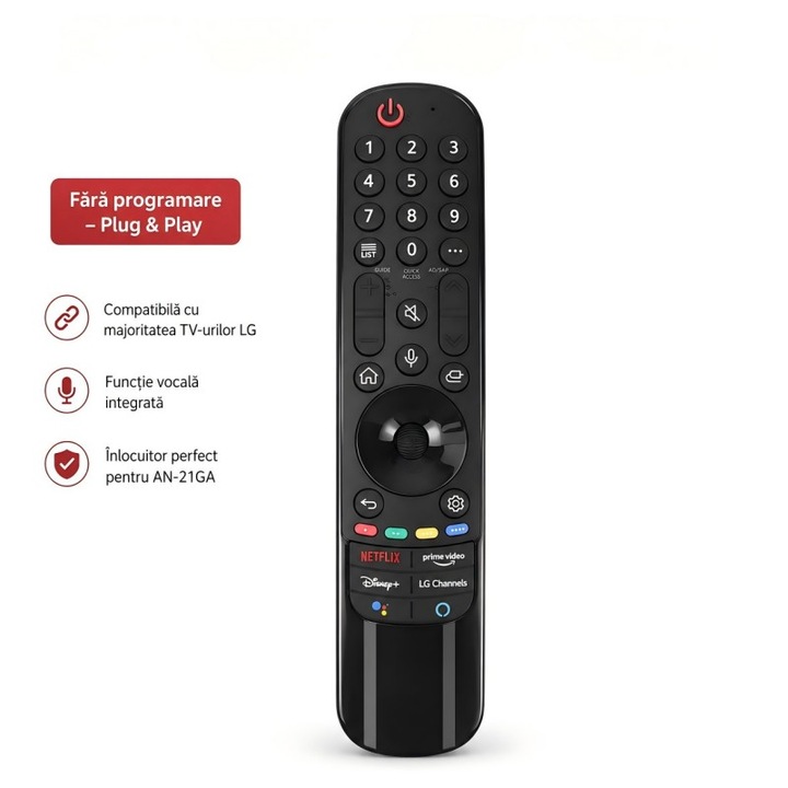 Telecomanda TV compatibila LG AN-21GA, telecomanda de inlocuire, fara programare, usor de folosit, pentru Smart TV LG, neagra, 110g