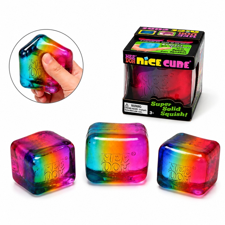 Szivárvány Antistressz Kocka Nice Cube, 5 cm, Szuper Szilárd Squish, Rugalmas Szenzoros Játék, Puha Textúra, Többszínű