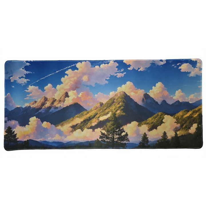Egérpad gaming Sunny Mountain 90x40 cm, 4mm vastagság, színes design, varrás a megnövelt ellenállásért, csúszásgátló, vízálló, különböző minták