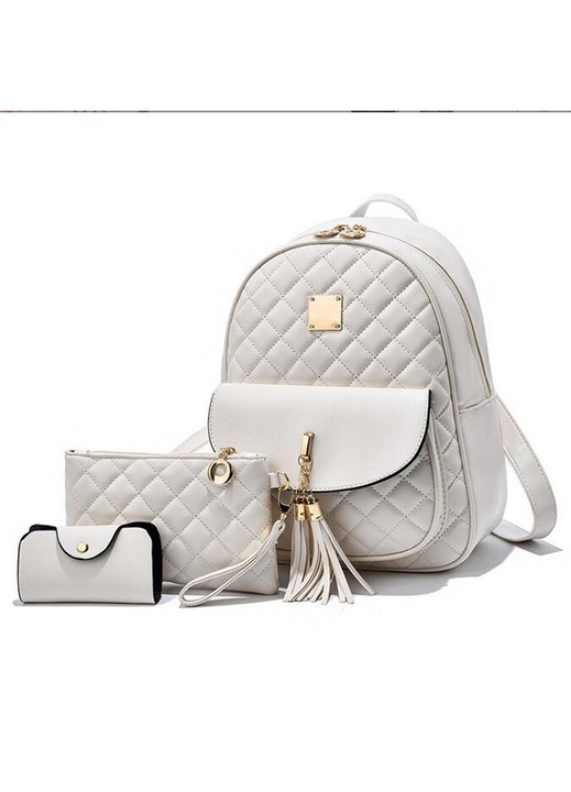 Rucsac dama piele alb 25x31x11cm capacitate sub 20L curea 102cm