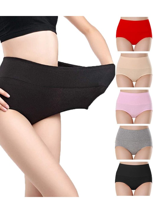 Set chiloti dama, NINGMI, talie inalta, 5 bumbac, fara cusaturi, Gri, L